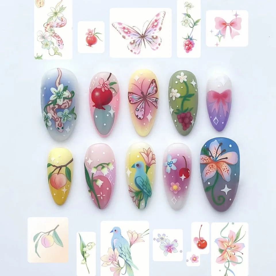 24PCS Wine Red Almond Press on Nails Cartoon Rabbit Bowknot with Plaid Pearl Designs French Fake Nails for Girls Detachable Nail